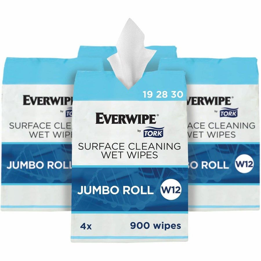 TORK Everwipe Surface Cleaning Wet Wipe Jumbo Rolls White 4/900, 7.51" x 7.99", pH Balanced, 4 Bucket, TRK192830
