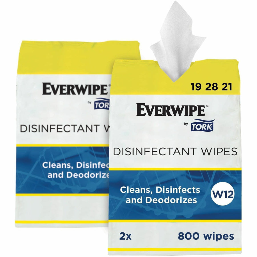 TORK Everwipe Disinfectant Wipe Jumbo Rolls White 2/800, 8.50" x 7.99", Bleach-free, 2 Bucket, TRK192821