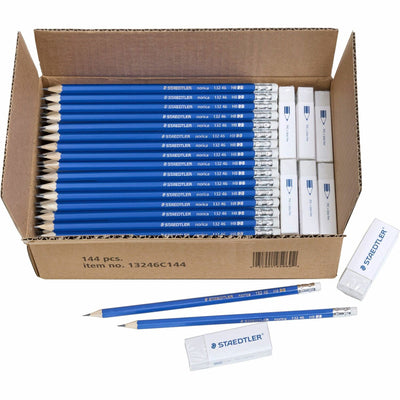 Staedtler Norica Pencils & Erasers Class Pack, 144ct, HB/#2, 144 / Box, STD13246C144
