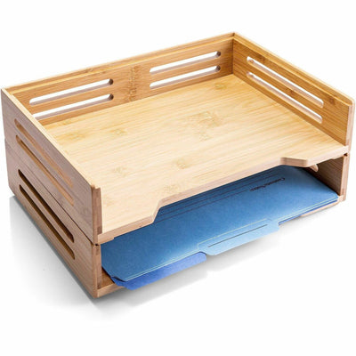Officemate Bamboo Stackable Side Load Letter Tray, 2pk, Natural Wood Grain, 2 / Pack, OIC71004