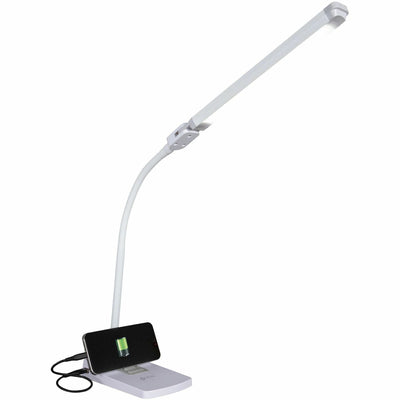 OttLite Swivel LED Desk Lamp with USB Charging and Stand, White, OTTCSN0800W
