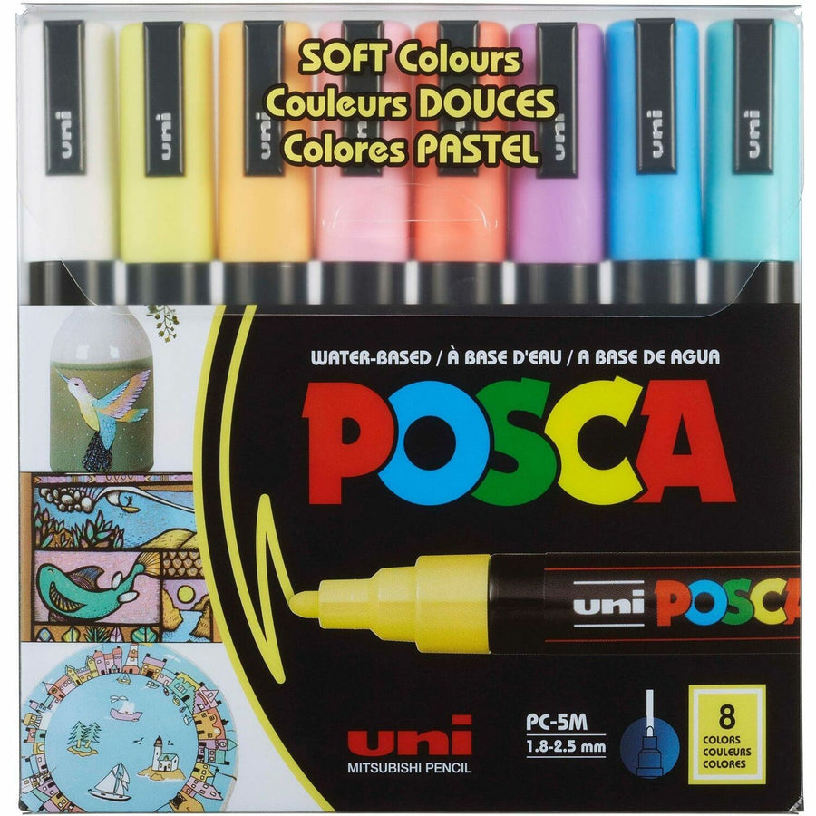 uniball™ POSCA Paint Marker, Green, Removable Tip, 8 / Pack, UBCPC5M8CSOFT