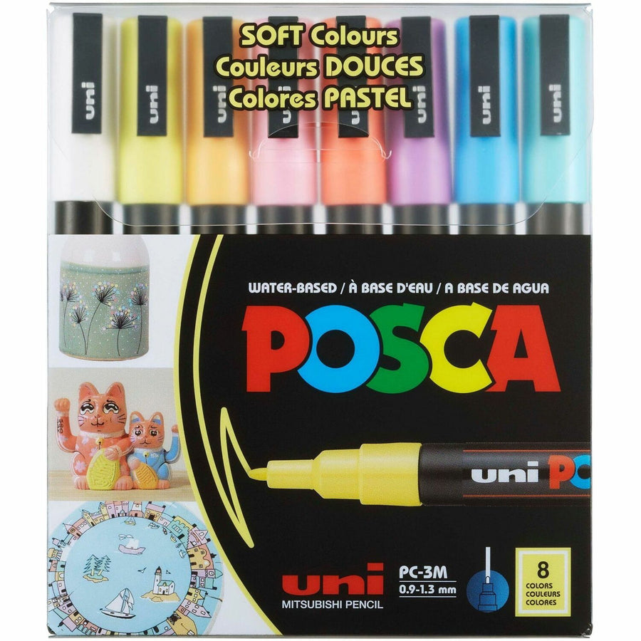 uniball™ POSCA Paint Marker, Green, Removable Tip, 8 / Pack, UBCPC3M8CSOFT