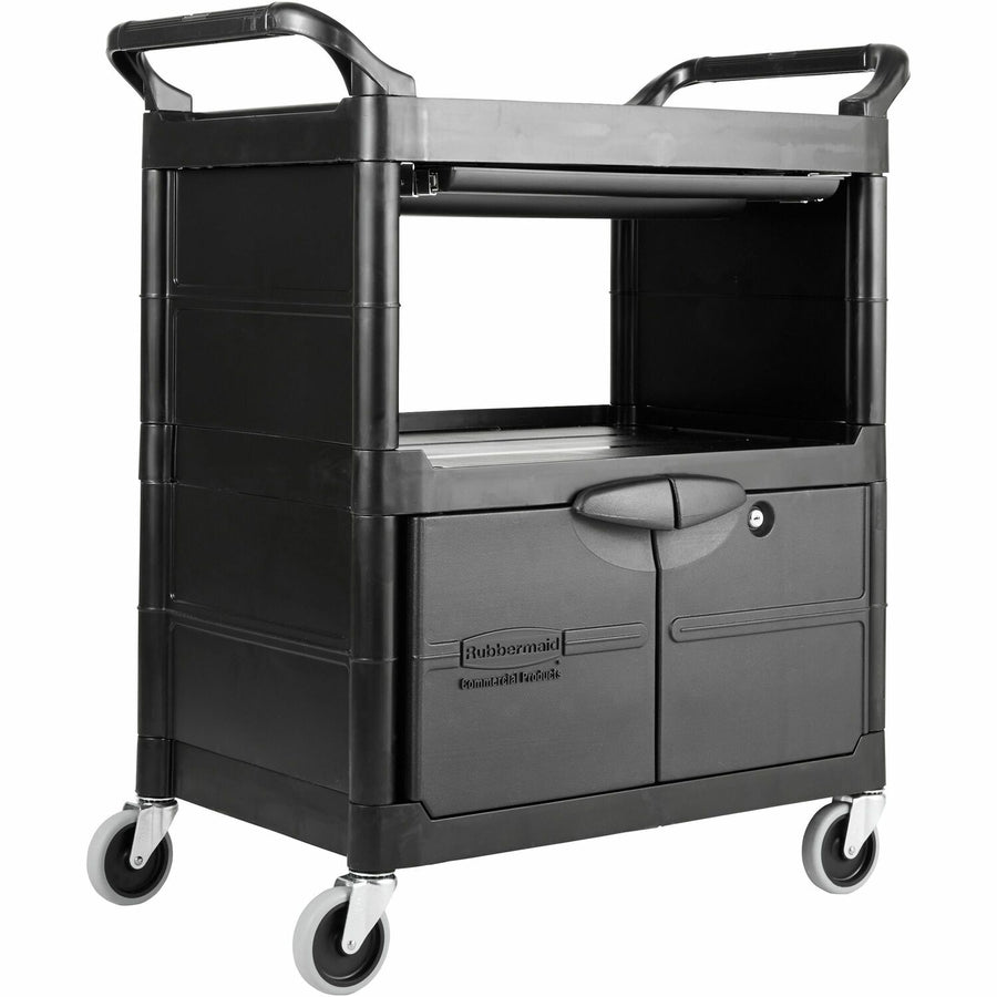 Rubbermaid Commercial Service Utility Cart, 18.63" x 37.75", Black, Metal, Reinforced Shelf, RCP345700BLA