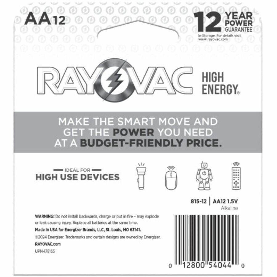 Rayovac Alkaline AA Batteries, Light Blue, 12 / Pack, RAY81512T