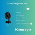 Equity Sales & Marketing Kenmore 6" Rechargeable Fan, Black, ESMKM60002BK