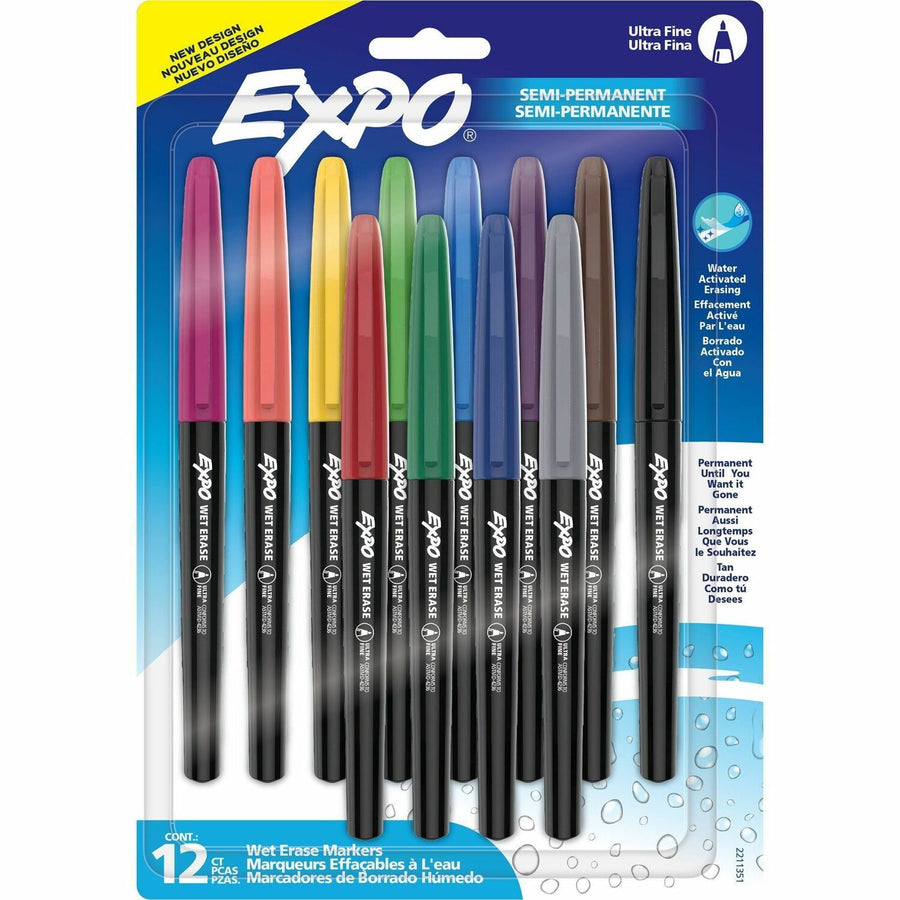 Expo Wet-Erase Markers, Assorted, Wipes Clean, 12 / Pack, SAN2211351