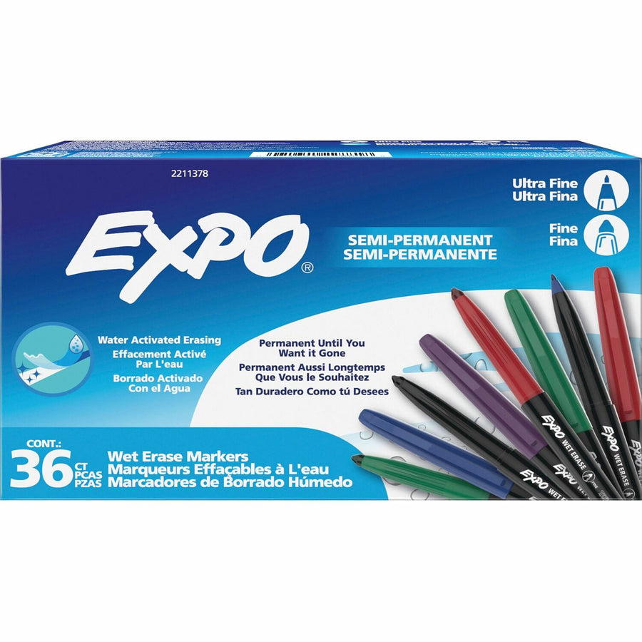 Expo Wet-Erase Markers, Assorted, Wipes Clean, 36 / Box, SAN2211378