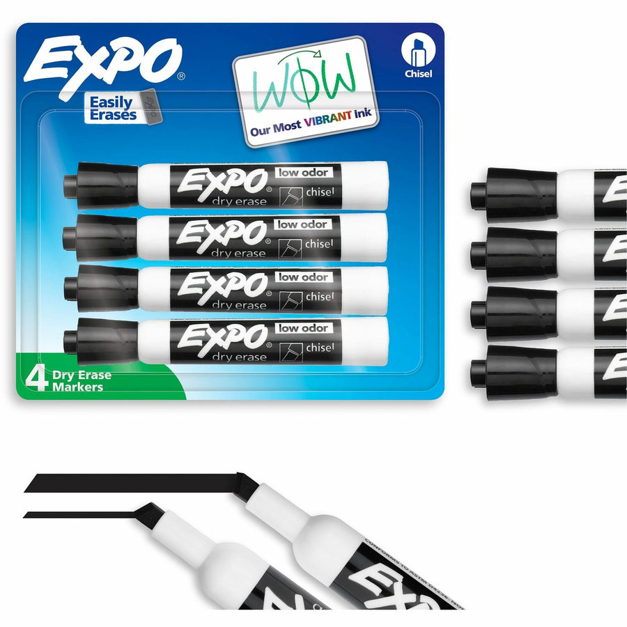 Expo Dry Erase Chisel Tip Markers, Black, Non-porous, 4 / Pack, SAN80661A