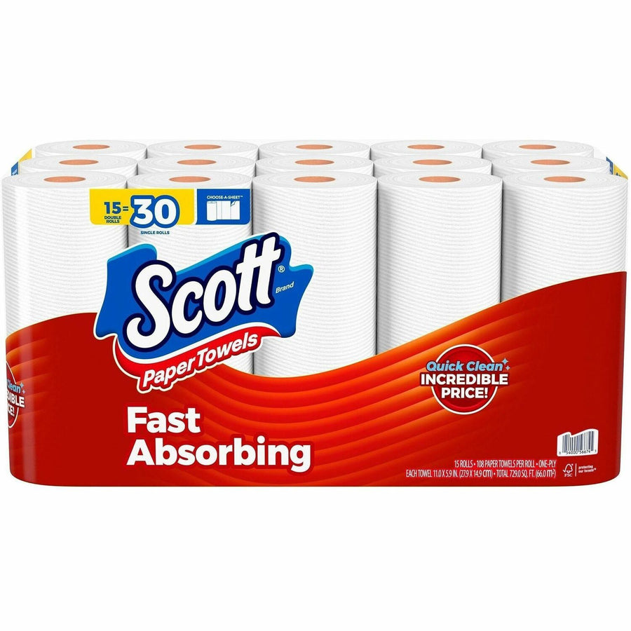Scott Choose-A-Sheet Paper Towels, White, Fiber Paper, Disposable, 15 / Pack, KCC56674