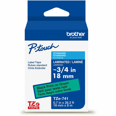 Brother Genuine P-touch TZe741 BK on GRN Label Tape, Laminated, 18mmX8m, Green, 6EA/BX 4BX/CT — view 1