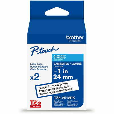 Brother Genuine P-touch TZe2512PK BK on WHT Label Tapes, Laminated, 24mmX8m each, White, 2 Pack — view 1
