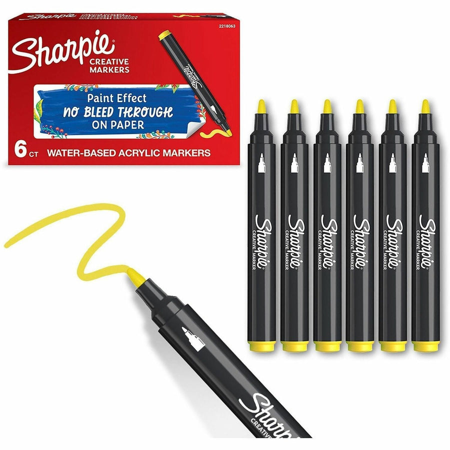 Sharpie Creative Markers, Yellow, Bleed Resistant Ink, 6 / Box, SAN2218063
