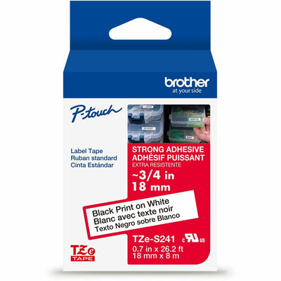 Brother Genuine P-touch TZeS241 BK on WHT Label Tape, Strong Adhesive Lam., 18mmX8m, White, 6EA/BX 4BX/CT — view 1