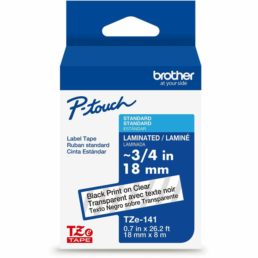 Brother Genuine P-touch TZe141 BK on CLR Label Tape, Laminated, 18mmX8m, Clear, 6EA/BX 24BX/CT — view 1