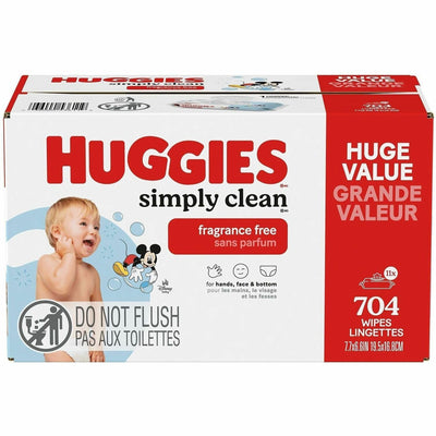 Kimberly-Clark Huggies SimplyClean Frag-Free Wipes, White, 64 / Pack, KCC53611