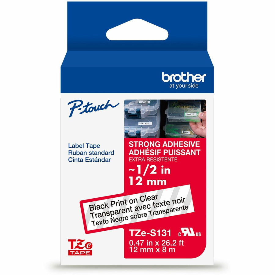 Brother Genuine P-touch TZeS131 BK on CLR Label Tape, Strong Adhesive Lam., 12mmX8m, Clear, 6EA/BX 4BX/CT — view 1