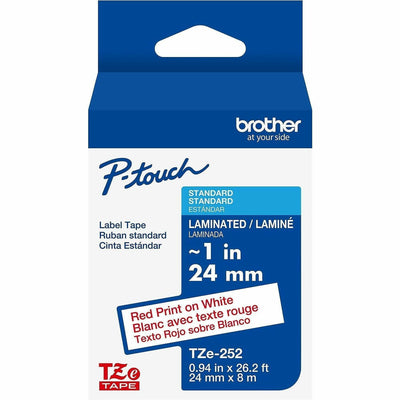 Brother Genuine P-touch TZe252 RD on WHT Label Tape, Laminated, 24mmX8m, White, BRTTZE252G