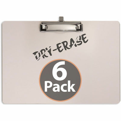 Officemate 83166 Dry Erase Clipboard, Side Clip with Pen Holder, 6pk, White, 9" Width x 12 1/2" Length, 6 Pack, OIC83166