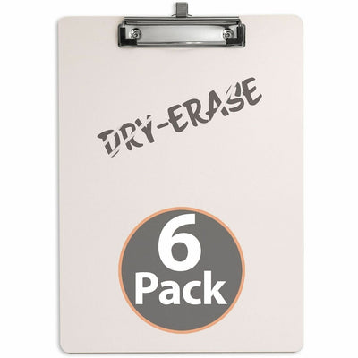 Officemate 83161 Dry Erase Clipboard, Top Clip with Pen Holder, 6pk, White, 9" Width x 12 1/2" Length, 6 Pack, OIC83161