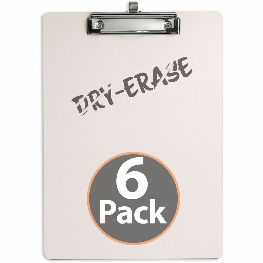 Officemate 83161 Dry Erase Clipboard, Top Clip with Pen Holder, 6pk, 9" Width x 12.5" Length, White, Stain Resistant, 6 / Pack, OIC83161