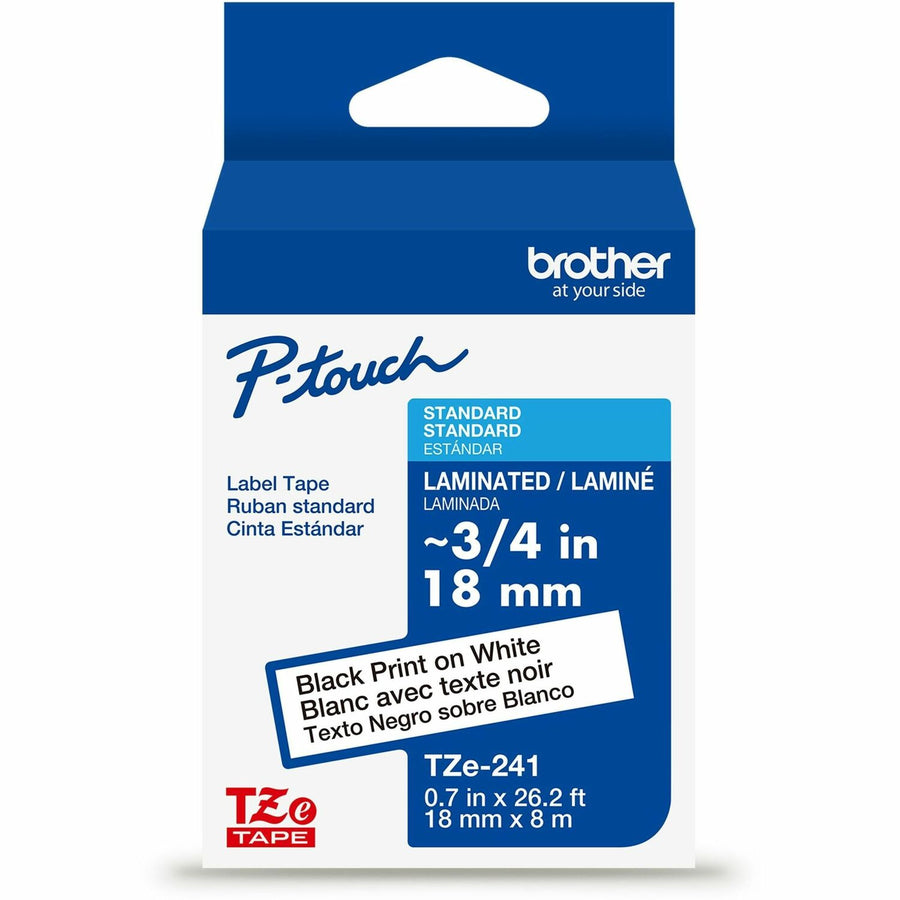 Brother Genuine P-touch TZe241 BK on WHT Label Tape, Laminated, 18mmX8m, White, 6EA/BX 4BX/CT — view 1