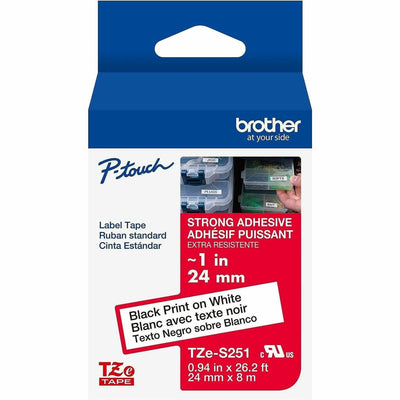 Brother Genuine P-touch TZe251 BK on WHT Label Tape, Laminated, 24mmX8m, White, 6EA/BX 4BX/CT — view 1