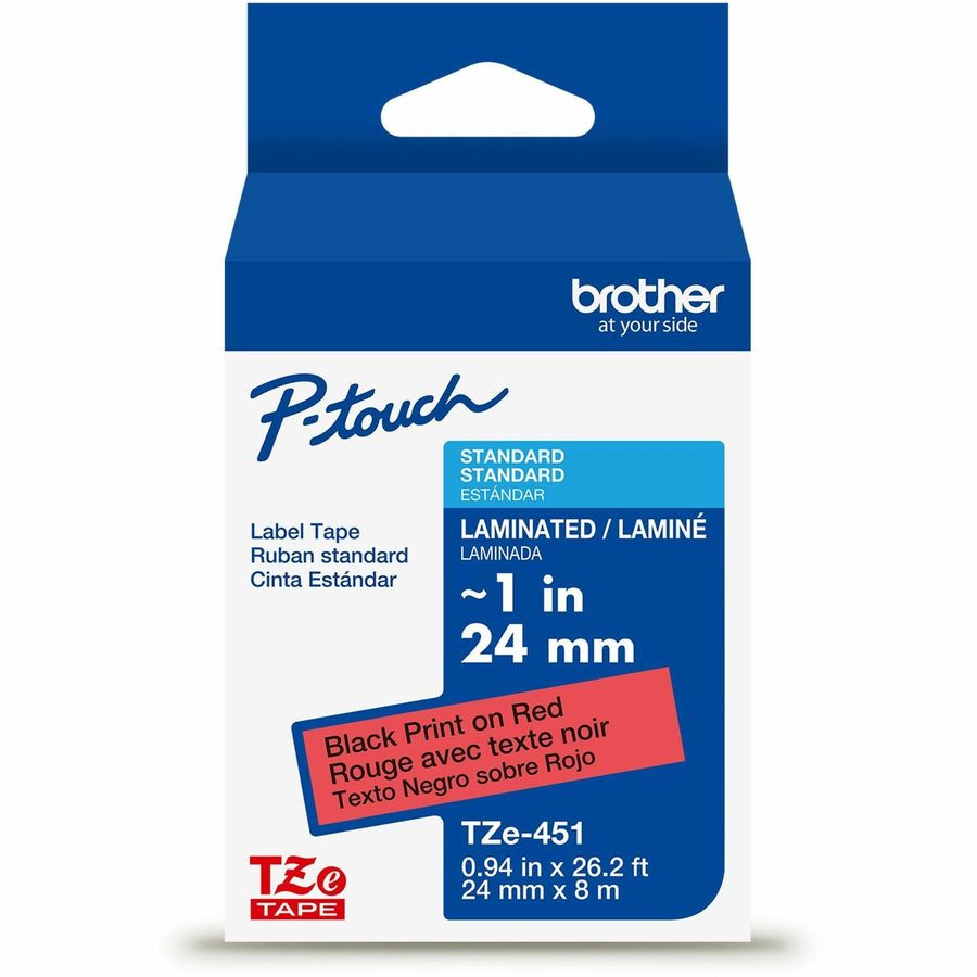 Brother Genuine P-touch TZe451 BK on RD Label Tape, Laminated, 24mmX8m, Red, 6EA/BX 4BX/CT — view 1