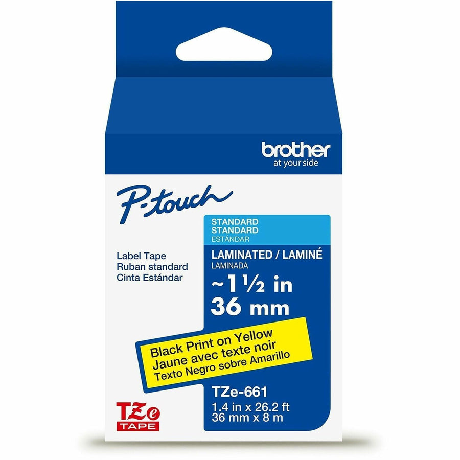 Brother Genuine P-touch TZe661 BK on YL Label Tape, Laminated, 36mmX8m, Yellow, 6EA/BX 4BX/CT — view 1