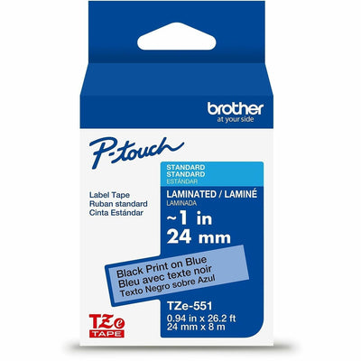 Brother Genuine P-touch TZe551 BK on BK Label Tape, Laminated, 24mmX8m, Blue, 6EA/BX 4BX/CT — view 1