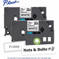 Brother Genuine P-touch TZe2412PK BK on WHT Label Tapes, Laminated, 18mmX8m each, White, 2 Pack, BRTTZE2412PKG