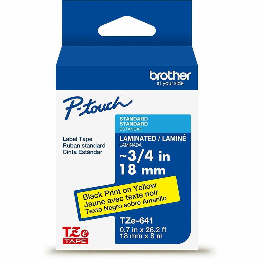 Brother Genuine P-touch TZeS641 BK on YL Label Tape, Strong Adhesive Lam., 18mmX8m, Yellow, 6EA/BX 4BX/CT — view 1