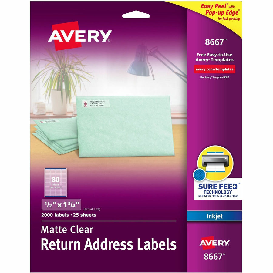 Avery Easy Peel Inkjet Printer Mailing Labels, Clear, 2000 / Pack — view 1