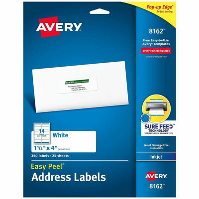 Avery Easy Peel Address Labels, 1-1/3" x 4", 350 Labels (8162), White, 350 / Pack, AVE8162