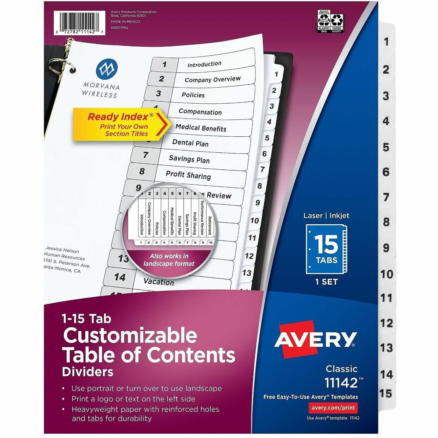 Avery Binder Dividers, 15 Tabs, Ready Index (11142), 1 Set
