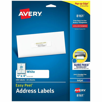 Avery Easy Peel White Inkjet Mailing Labels, 500 / Pack, AVE8161