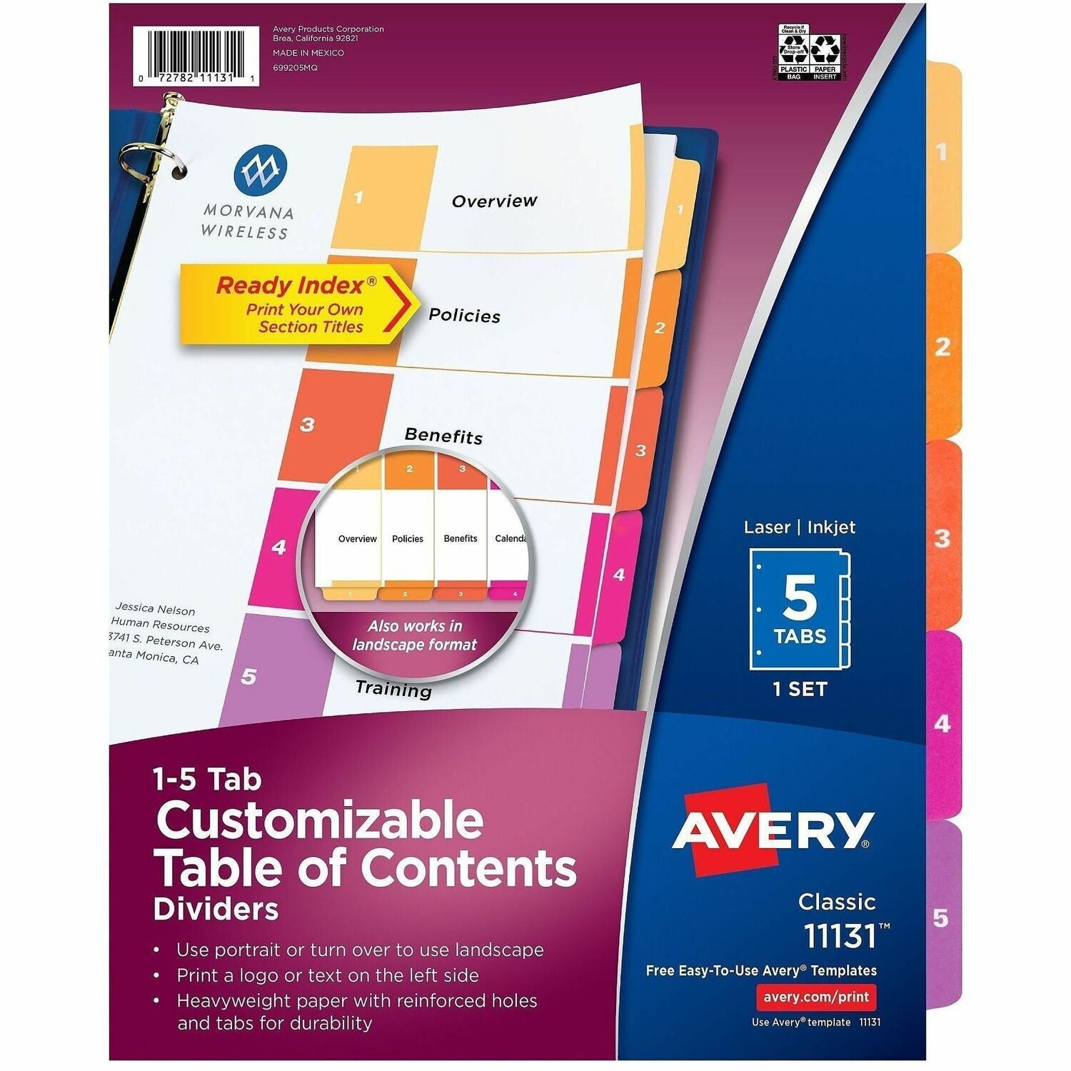 Avery Dividers, 5 Tabs, Ready Index, Multicolor Tabs (11131), 1 Set