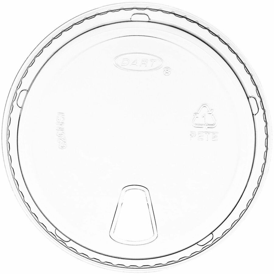 Dart 12-24 oz PET Strawless Lid - Clear, Polyethylene Terephthalate (PET), Recyclable, 100 / Pack, DCC626NSL