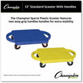 Champion Sports Scooter Set w/Swivel Casters, Yellow, CSIPGH12