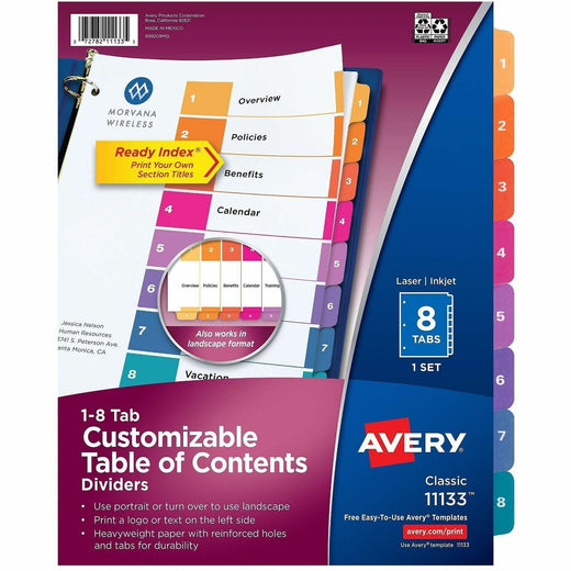 Avery Dividers, 8 Tabs, Ready Index, Multicolor Tabs (11133), 1 Set