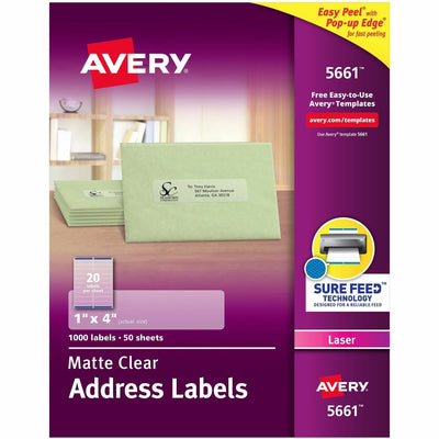 Avery Easy Peel Return Address Labels, Clear, 1000 / Box, AVE5661