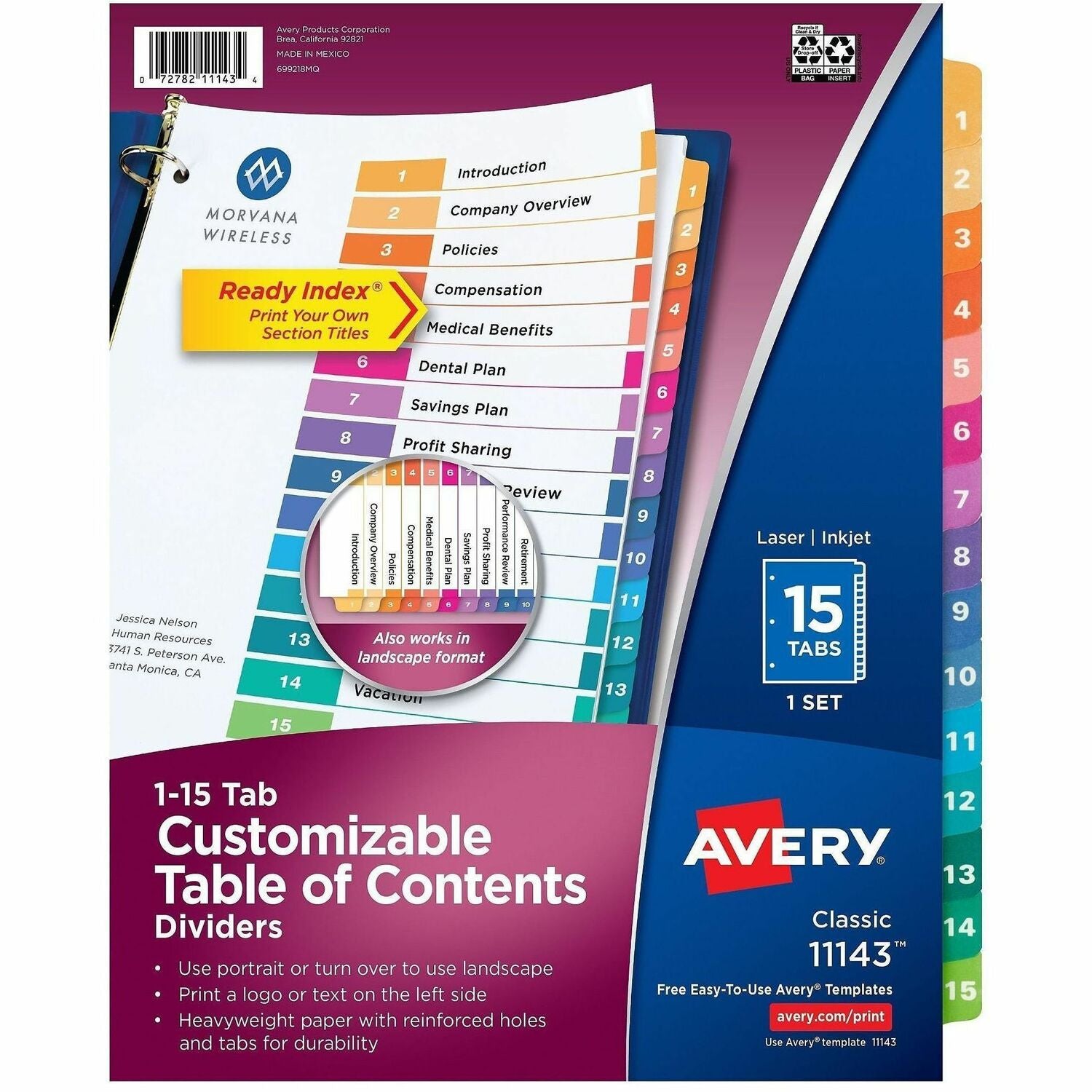 Avery Dividers, 15 Tabs, Ready Index, Multicolor Tabs (11143), 1 Set