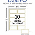 Avery 2" x 4" Labels With Metallic Gold Borders, White, 100 / Pack, AVE06506