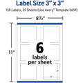 Avery Matte, White, 3"x3" Square Labels, White Matte, 150 / Pack, AVE05659