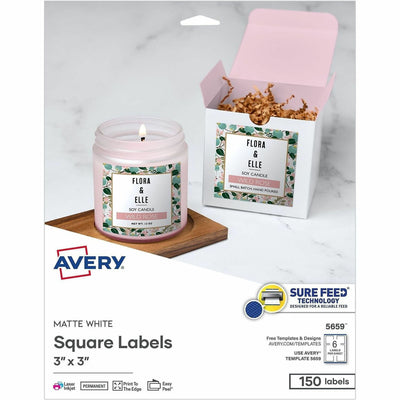 Avery Matte, White, 3"x3" Square Labels, White Matte, 150 / Pack — view 1