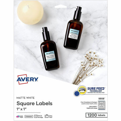 Avery Matte White Square Labels, 1200 / Pack, AVE05658