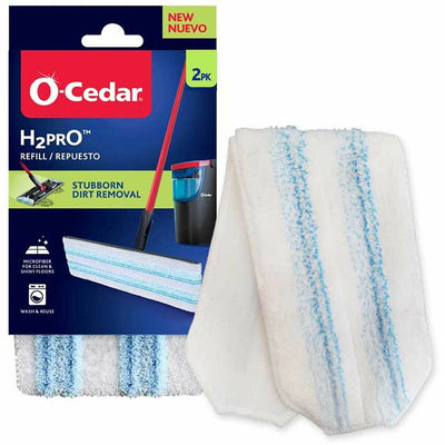 Freudenberg Household Products LP O-Cedar H2prO Flat Mophead Replacement, White/Blue, 2 / Pack, FHP175782