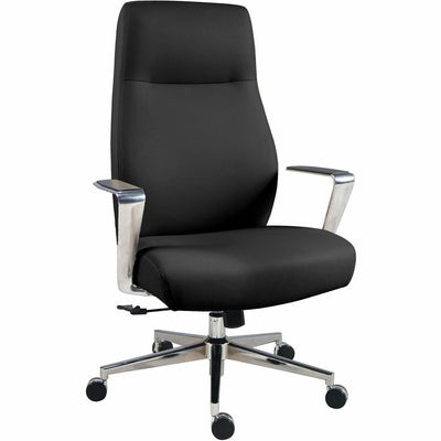 Lorell Fuerte Executive/Conference High-Back Chair with Polished Aluminum Arms, Black, LLR63305