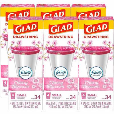 The Clorox Glad Odorshield Cherry Blossom Trash Bags, Pink, 6 / Carton, CLO79274CT