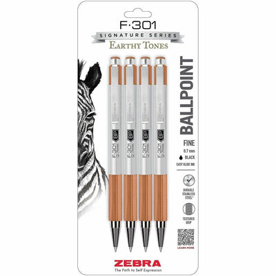 Zebra F-301 EarthyTones Retractable Ballpoint Pens, 4 / Pack, ZEB27294